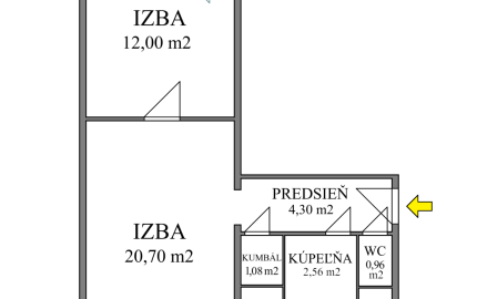 2-izbový byt, 49 m2, lodžia (4.p/7), Košice Juh Ostravská