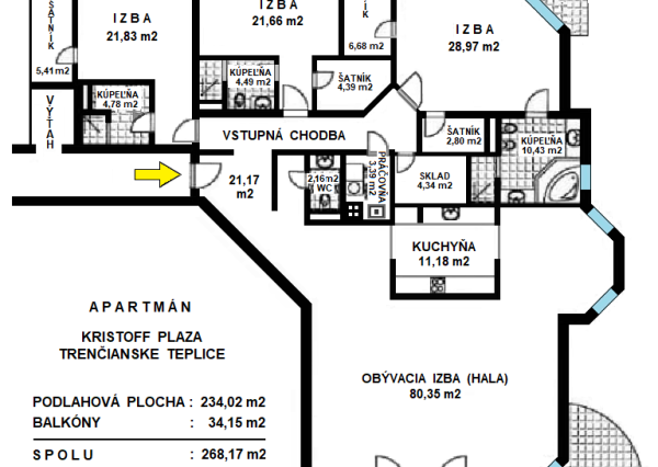 4-izb. apartmán, 268 m2, Kristoff Plaza, Trenčianske Teplice