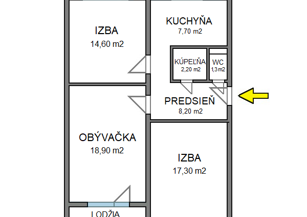 3-izbový byt, 72 m2, lodžia (4.p/4), Košice Juh Panelová