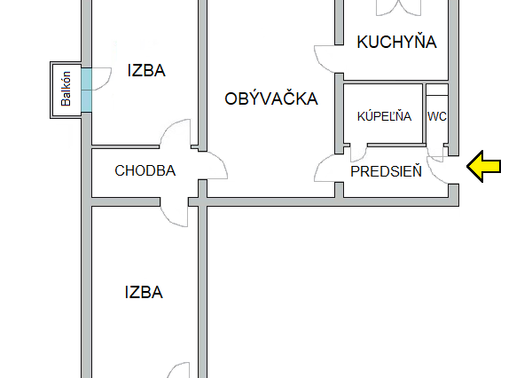 3-izbový byt, 69 m2, lodžia, 2x balkón (7.p) Košice Němcovej