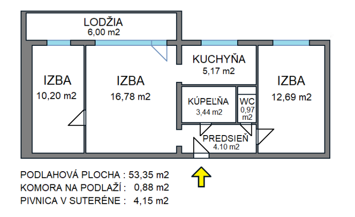 3-izbový byt, 58 m2, lodžia (2.p/3), Košice Terasa Kežmarská - fotografia 16